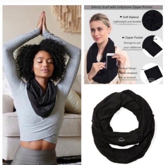 NEW! Beyond Yoga Pocket Infinity Scarf Black - Picture 1 of 9